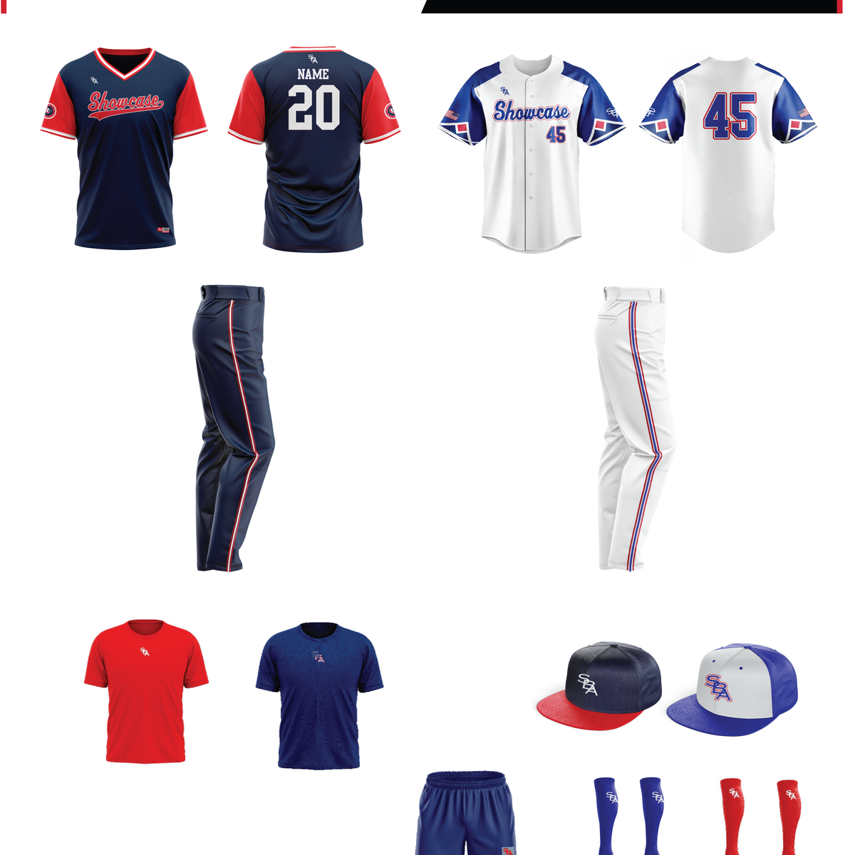 SHOWCASE BASEBALL ACADEMY UNIFORMS PACKAGE 7 ( Custom Made ) – SBA